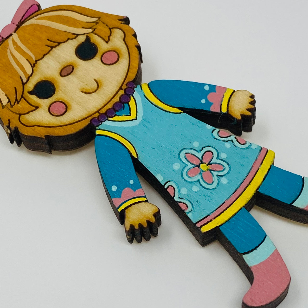 SALE!  Hand Painted Wooden Mary Blair Litewood Brooch by Mae LaRoux in Teal