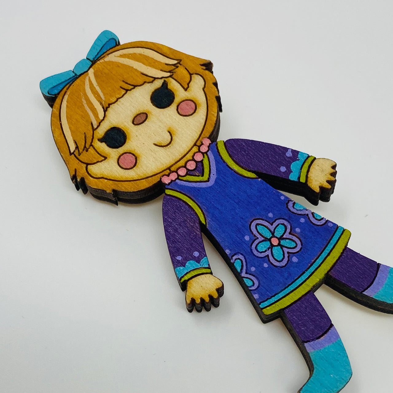SALE!  Hand Painted Wooden Mary Blair Litewood Brooch by Mae LaRoux in Purple