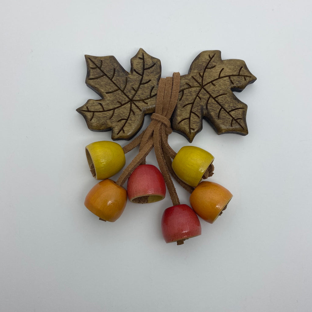 Hand Carved Wooden Autumn Leaf Bell Litewood™ Brooch