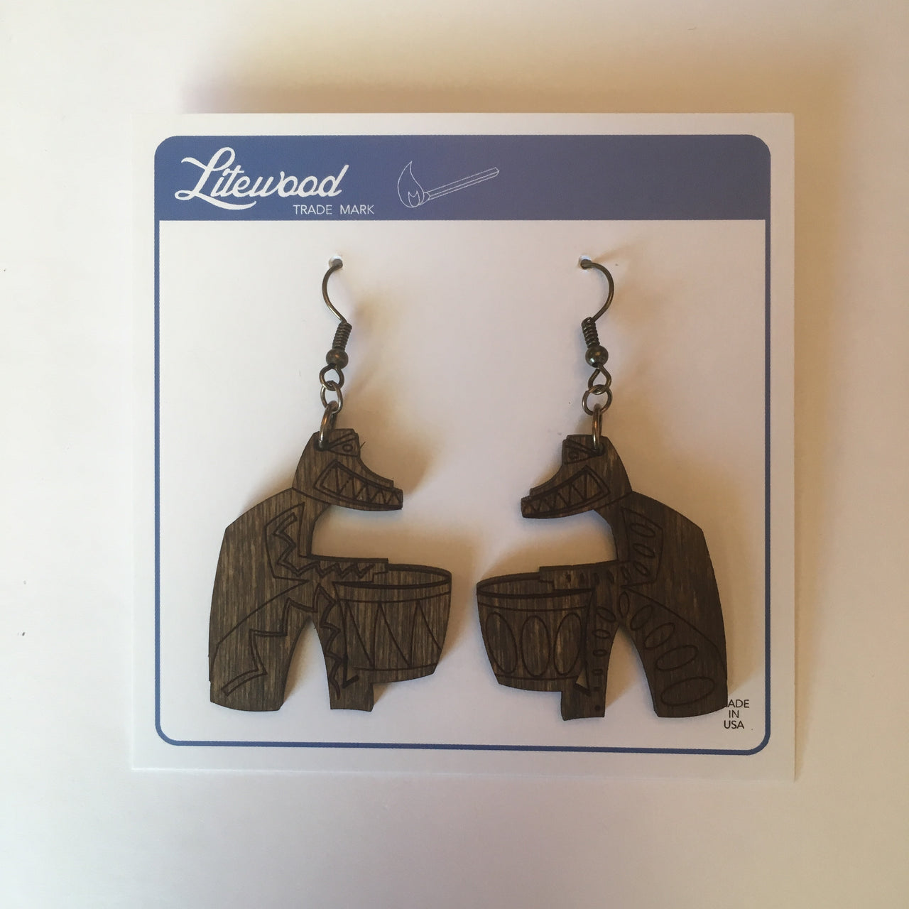 Wooden Tiki Drummer Litewood™ Dangle Earrings