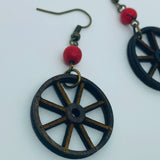 Wooden Wagon Wheel Litewood Earrings in Red
