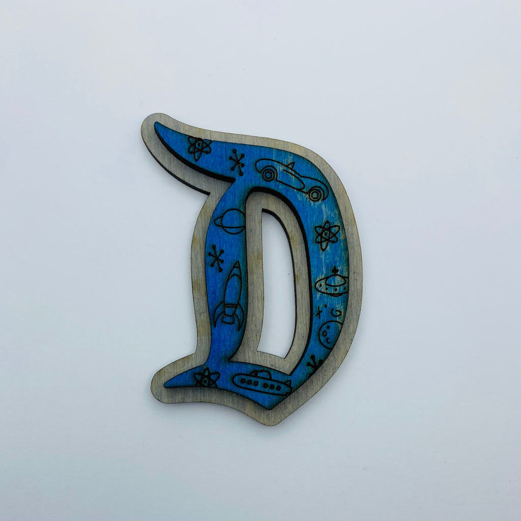 Wooden Tomorrowland Gothic "D" Litewood™ Brooch
