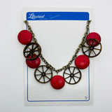 Wooden Wagon Wheel Litewood Necklace in Red