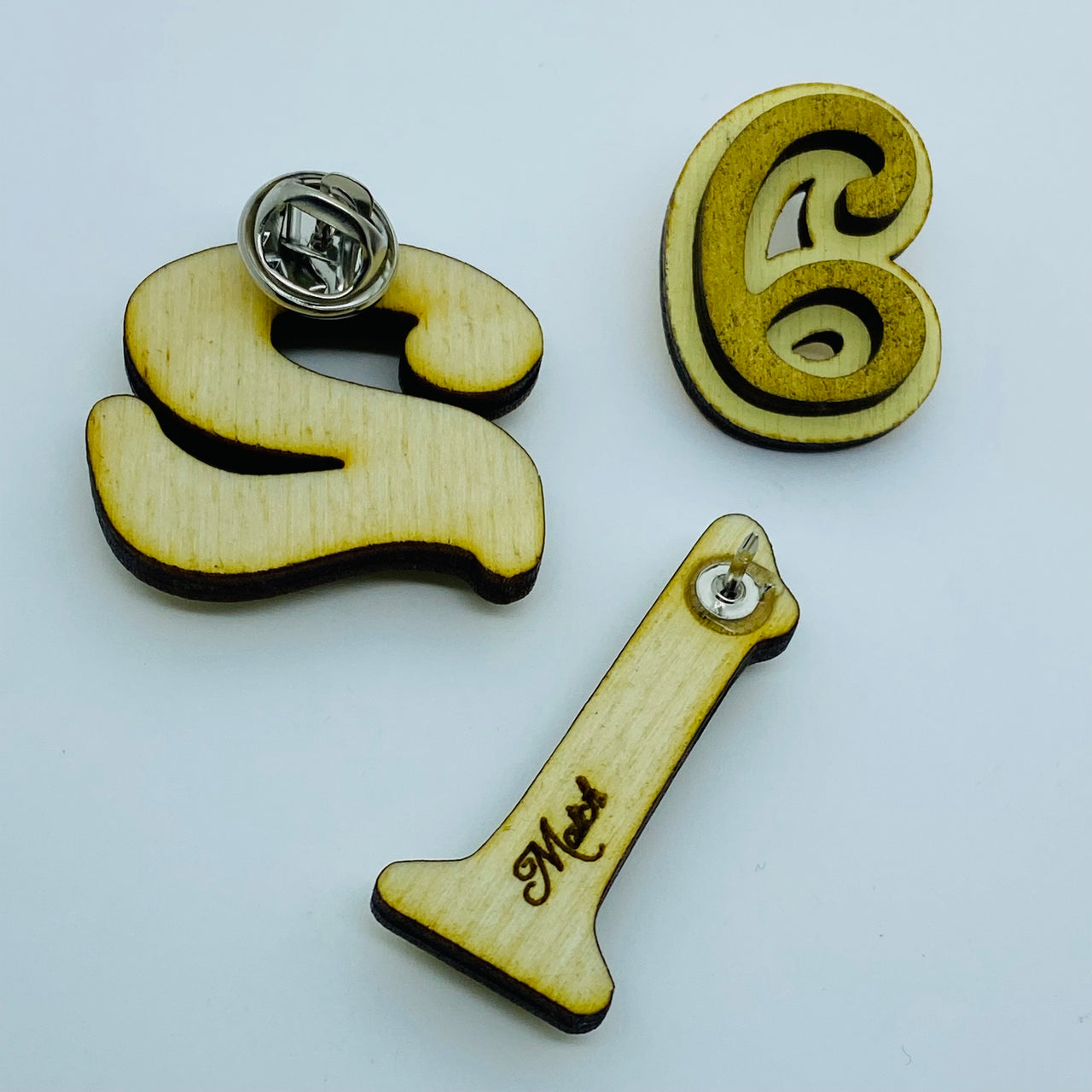 Wooden Tower Number Litewood Lapel Pin Set