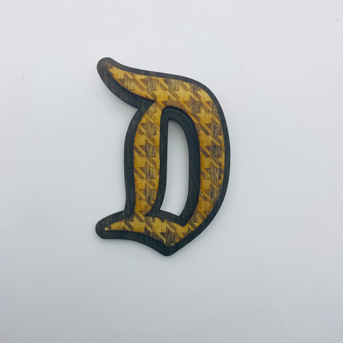 Wooden Houndstooth Gothic "D" Litewood™ Brooch