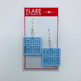 Flare Tiki Tapa Dangler Earrings in Light Blue