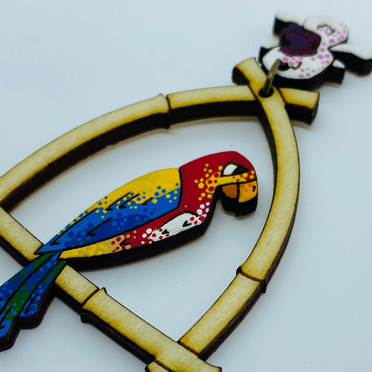 Hand Painted Wooden Tiki Love Birds Litewood™ Earrings