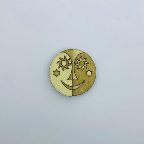 Hand Painted Wooden Small World Western Moon Litewood™ Lapel Pin
