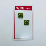 Flare Tiki Tapa Earrings in Olive Green