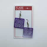 Flare Tiki Tapa Dangler Earrings in Dark Purple