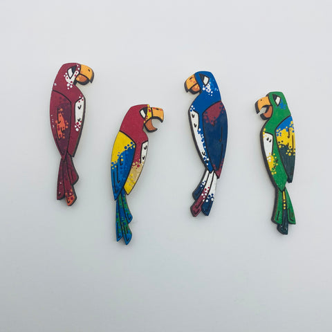 Hand Painted Wooden Tiki Bird Hosts Litewood™ Lapel Pin Set