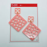 Flare Tiki Tapa Big Kahuna Dangler Earrings in Light Pink