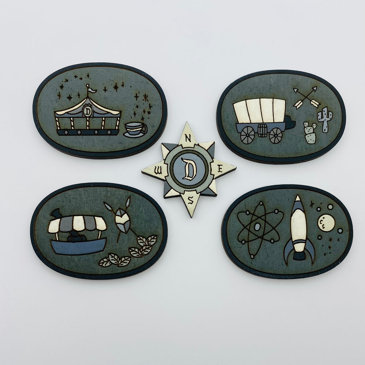Hand Painted Wooden Compass Litewood™ Lapel Pin Set