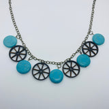 Wooden Wagon Wheel Litewood Necklace in Blue