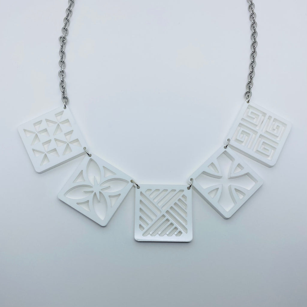 Flare Tiki Tapa Necklace in White