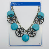 Wooden Wagon Wheel Litewood Necklace in Blue