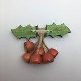 Hand Carved Wooden Holly Bell Litewood™ Brooch