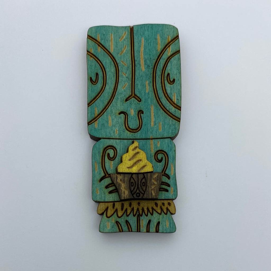 Wooden Tiki Pineapple Whip Litewood™ Brooch by Tiki Tony