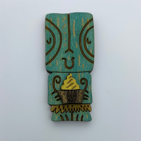 Wooden Tiki Pineapple Whip Litewood™ Brooch by Tiki Tony