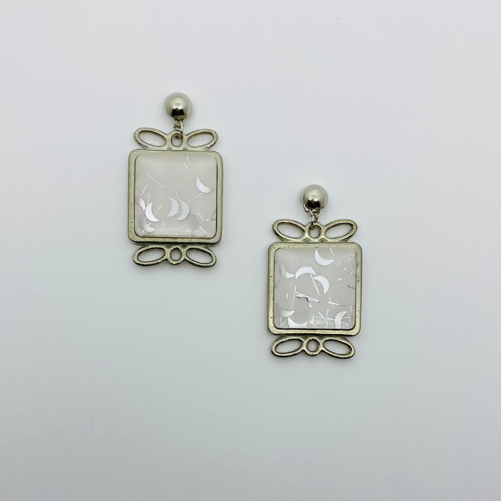 Confetti Lucite Blossom Sparklite™ Earrings in White Moonlite