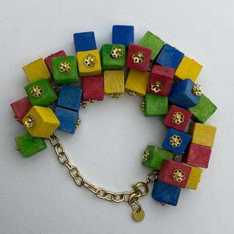 Wooden Haskell Cube Litewood™ Bracelet in Primary