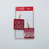 Flare Tiki Tapa Dangler Earrings in Red