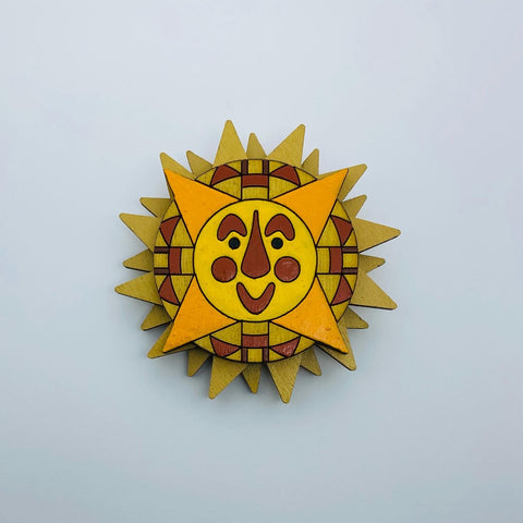 Hand Painted Wooden Small World Latin Sun Litewood™ Brooch by Mae LaRoux
