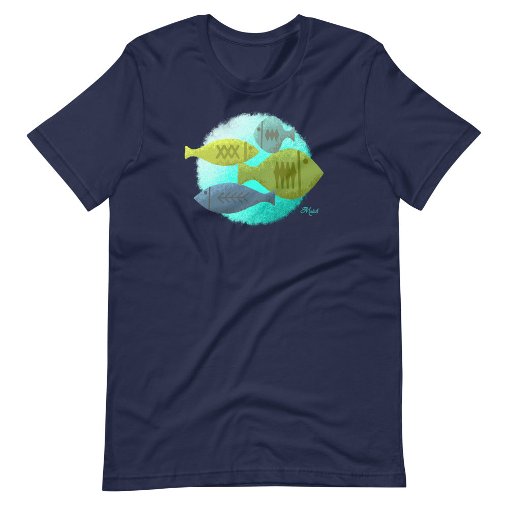 Mid Century Fish - Navy Short-Sleeve Unisex T-Shirt